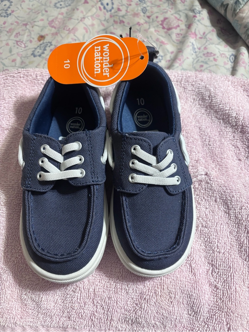 wonder nation Navy and White Kids Canvas Sneaker Boat Shoes